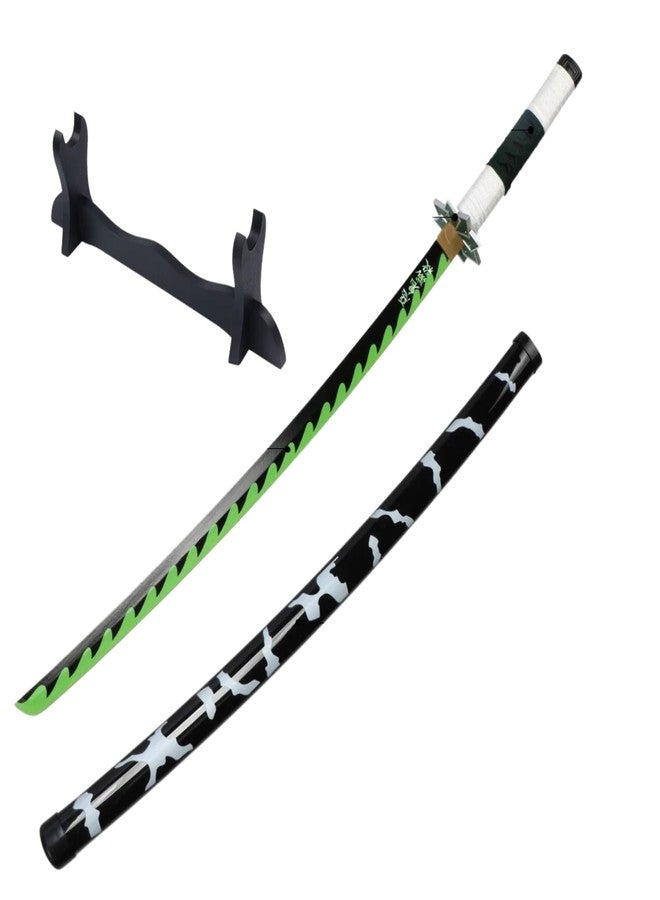EXCELCHOICE Demon Slayer Shinazugawa Sanemi Katana Wooden Sword/Katana Toy Life Size Nichirin 104CM Bamboo Wood Sanemi Katana Toy Wind Hashira 2025 (with Single Layer Stand) Anime Cosplay Replica - Image 1